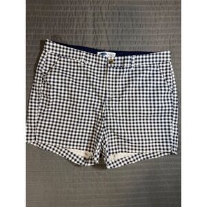 Old Navy Everyday Short Mid-Rise Navy Blue White Gingham Plaid Womens 18